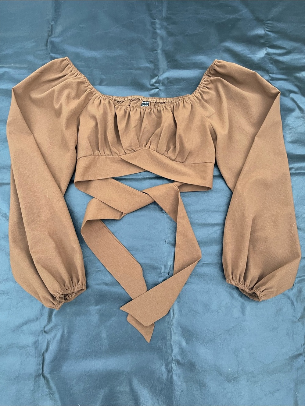 brown Crop Top Blouse, Long Sleeve, Off-Shoulder, women’s Size 6